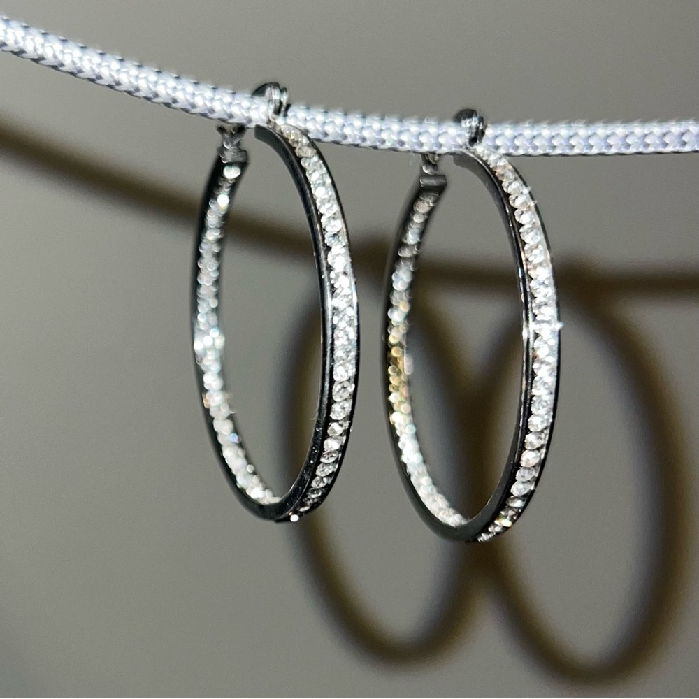 Stainless Steel Inside-Outside Pavé Hoop Earrings